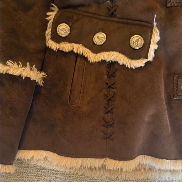 Women's Brown Faux Fur Trim Jacket - Picture 6 of 11